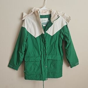 Eddie Bauer x The Great Womens Coat in Green and Cream